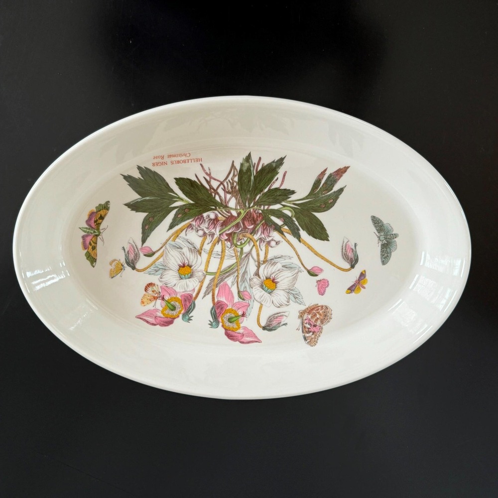 Portmeirion Botanic Garden 14" Oval Baking Serving Dish Christmas Rose England